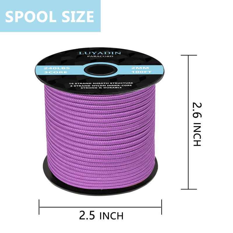 LUYADIN Paracord 240lb - Diameter 2mm Micro Utility Cord -3 Strand Parachute Spool Cord - 100ft 200ft,Paracord for Camping,Hiking,Fishing,Outdoor and DIY - Image 2